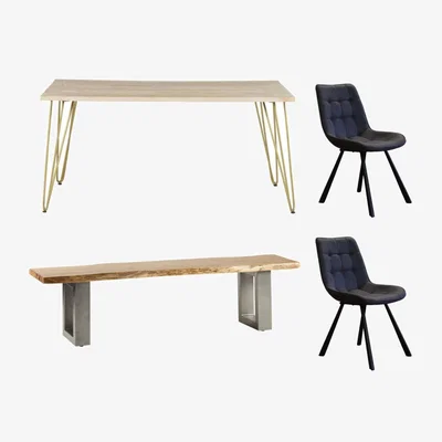 The Range Dallas Light Mango Wooden Rectangular Dining Table Set With 2 Chairs 1 Bench - Light Wood