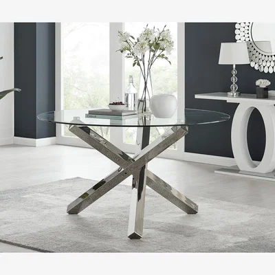 The Range Vogue Round Dining Table  6 Pesaro Silver Leg Chairs - Cream