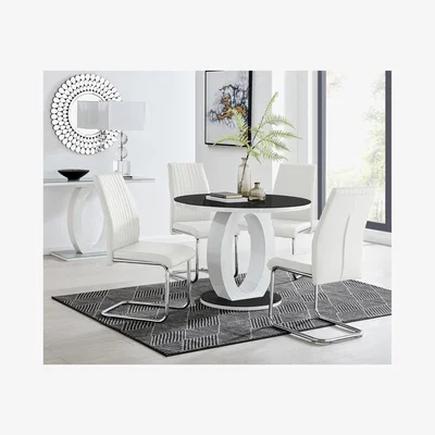 The Range Giovani High Gloss And Glass 100cm Round Dining Table  4 Lorenzo Chairs Set - White