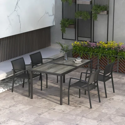 The Range Outsunny Patio Dining Set with Stackable Chairs for Poolside - Grey