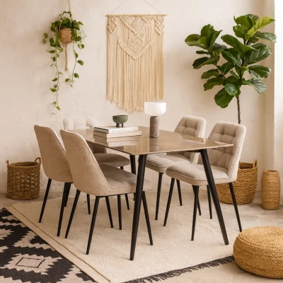The Range Belfast Ceramic Dining Table with 4 Upholstered Chairs - Grey