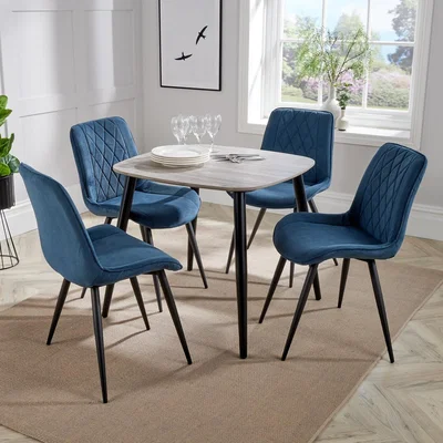 The Range Aspen Dining Set with Grey Oak Effect Table and 4 Diamond Stitch Chairs  - Blue