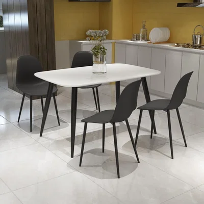 The Range Aspen Set with Rectangular White Table and 4 Curve Plastic Chairs   - Black