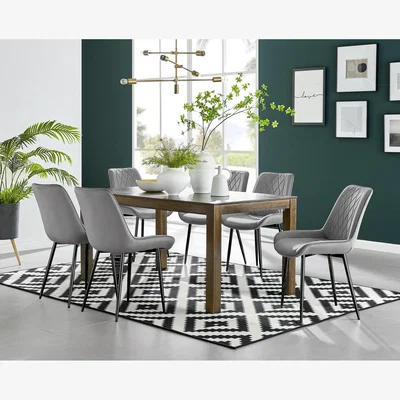 The Range Anders Dark Walnut Wood Dining Table and 6 Pesaro Black Leg Chairs - Grey