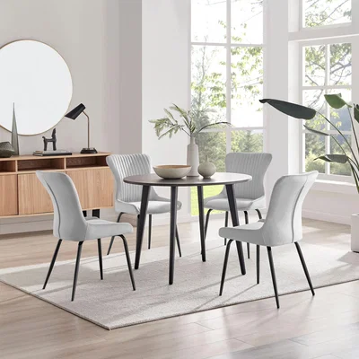 The Range Koko Walnut Effect Round Dining Table And 4 Nora Black Leg Chairs - Light Grey