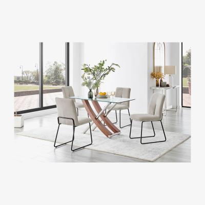 The Range Mayfair Glass and Brown Wood Effect Dining Table and 4 Halle Chairs - Taupe