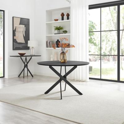 The Range Novara 120 cm Black Top Dining Table  6 Beaumont Cream Fabric Chairs - Cream