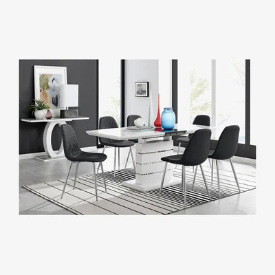 The Range Renato High Gloss Extending Kitchen Dining Table and 6 Corona Chairs - Black