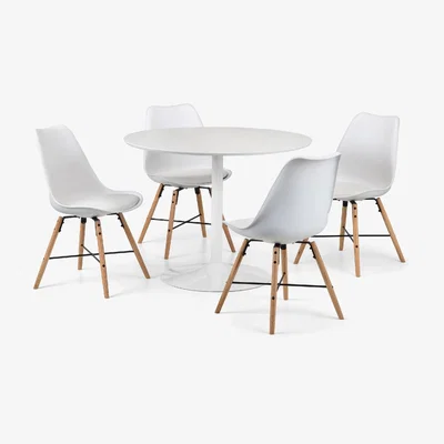 The Range Blanco White Round Table and 4 Kari Chairs Set - White