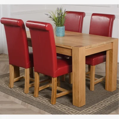 The Range Kuba 150 x 85 cm Medium Oak Dining Table and 4 Washington Leather Chairs - Red