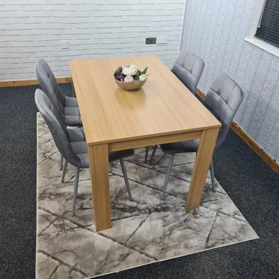 The Range Kitchen Dining Table And 4 Chairs Wooden Oak Table Tufted Velvet Grey Chairs - Oak Grey