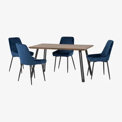 The Range Quebec Straight Edge Dining Set with 4 Avery Chairs - Sapphire Blue Chairs