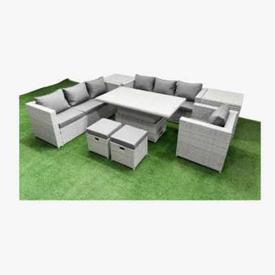 The Range Fimous 8-Piece Rising Rattan Dining Set Light Grey - Light Grey