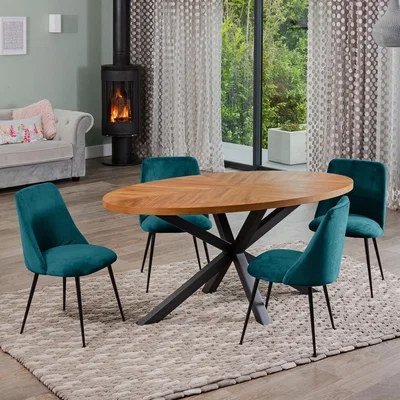 The Range Dossena Oval Dining Table Set with 4 Morandi Velvet Chairs - Teal
