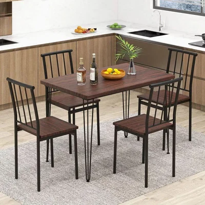 The Range Metal Frame Dining Table Set Kitchen Table 4 Chairs - Brown and black
