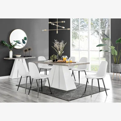 The Range Athens Grey Concrete Effect Dining Table And 6 Corona Black Leg Chairs - White