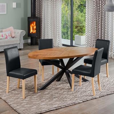 The Range Dossena Oval Dining Table Set with 4 Maiolo Faux Leather Chairs - Grey