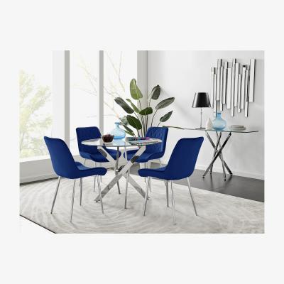 The Range Novara 100cm Round Dining Table and 4 Pesaro Silver Leg Chairs - Navy