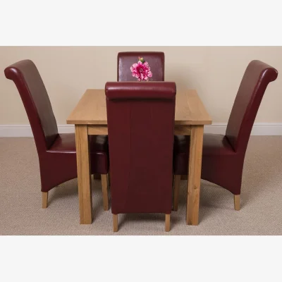 The Range Oslo 90 x 90 cm Oak Small Dining Table and 4 Montana Leather Chairs - Red