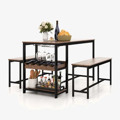 The Range Dining Table Benches Set - Brown