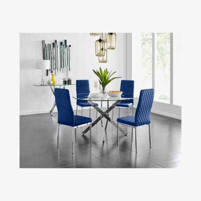The Range Novara 120cm Round Dining Table and 4 Velvet Milan Chairs - Navy