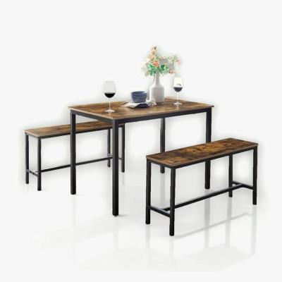 The Range Industrial Dining Table with Rustic Benches - Brown