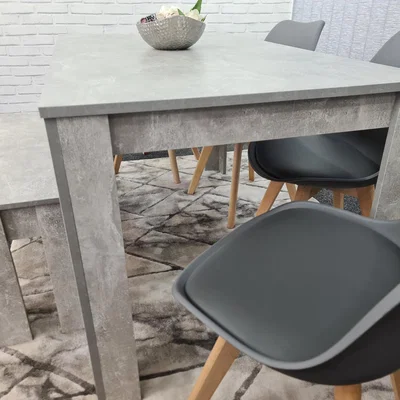 The Range Grey dining Table with 4 Grey Tulip Chairs and 1 Bench kitchen Dining Set of 6 - Stone Grey Effect