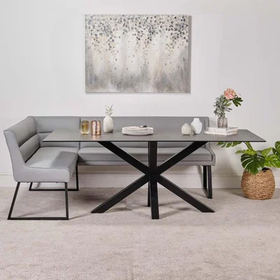 The Range Eastcote Black Dining Table 200cm and Paulo Bench - Grey