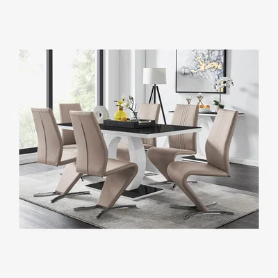 The Range Giovani High Gloss And Glass Dining Table And 6 Willow Chairs Set - Yellow