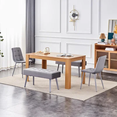 The Range Dining Table With 2 Velvet Chairs and 2 Benches - Grey / 117cm