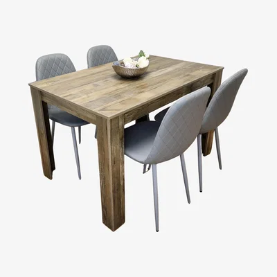 The Range Rustic Effect Dining table Set with 4 Gem Chairs - Grey