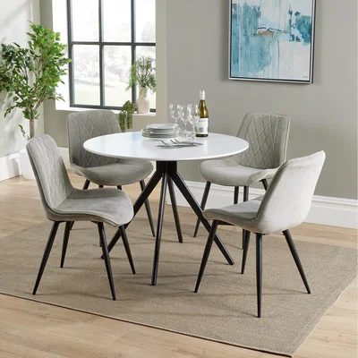 The Range Aspen 100cm Round Dining Set With 4 Chair Set - Light Grey  / 1 x round table and 4 x chairs
