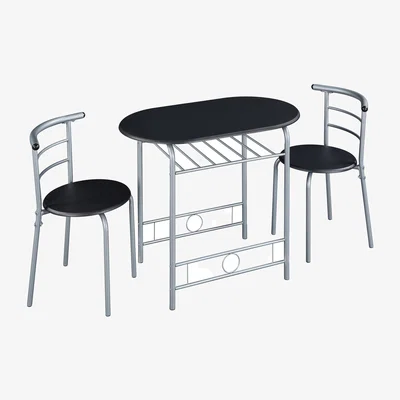 The Range 3 Piece Round Dining Table Set with Steel Legs - Black / 90cm