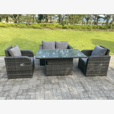 The Range Rattan 4 Seater Adjustable Dining Set Love Sofa Reclining Chairs