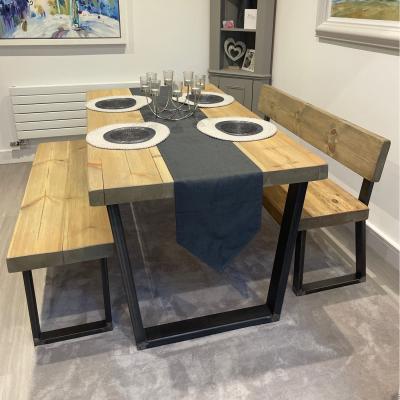 The Range Grey Wash Chunky Handmade Dining Table plus Two Benches - Rugger Brown / 80cm