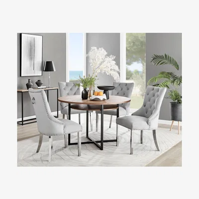 The Range Adley Brown Wood Storage Dining Table and 4 Belgravia Chairs - Grey