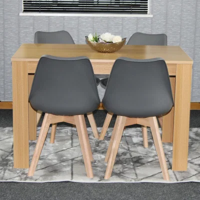 The Range Modern Oak Dining Table And 4 Dark Grey Tulip Chairs - Oak/Dark Grey