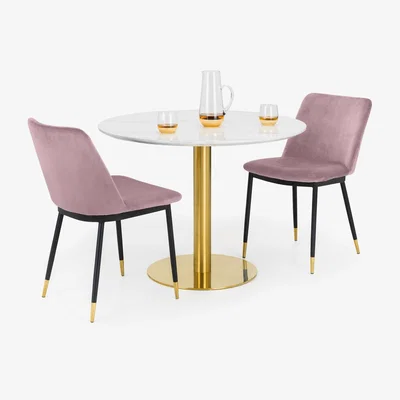 The Range Palermo Round Table and Delaunay Chairs Set - Pink / 1 Table and 2 Chairs