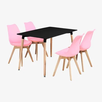 The Range Dining Set includes a Halo Dining Table and Lorenzo Dining Chairs Set of 4 - Pink