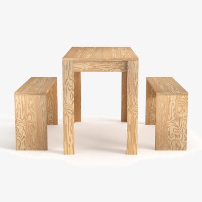 The Range Classic Dining Table Set with Two Space-Saving Benches - Natural Wood