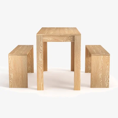 The Range Classic Dining Table Set with Two Space-Saving Benches - Natural Wood
