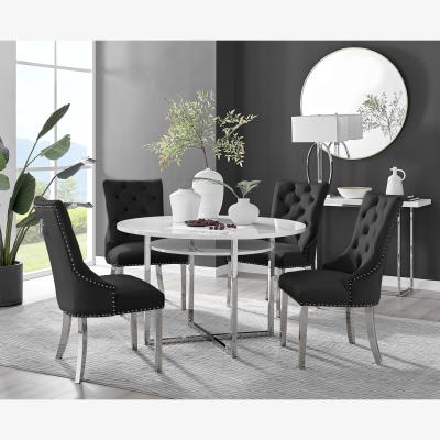 The Range Adley White High Gloss Storage Dining Table and 4 Belgravia Chairs - Black