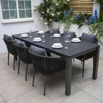 The Range Maldives 6 Seat Rectangular Rope Dining Set - Anthracite