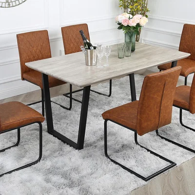 The Range Wood-effect Dining Table Set with 6 Nestor Industrial Chairs - Tan