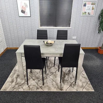 The Range Grey Dining Table and 4 Black Metal Chairs Dining Set - Stone Grey Effect