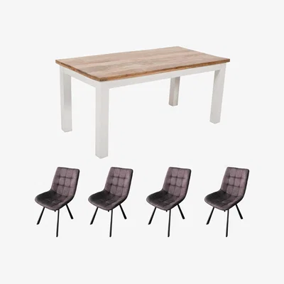 The Range Bianco Solid Mango Wood White Dining Table Set 170Cm With 4 Chairs - Light Wood