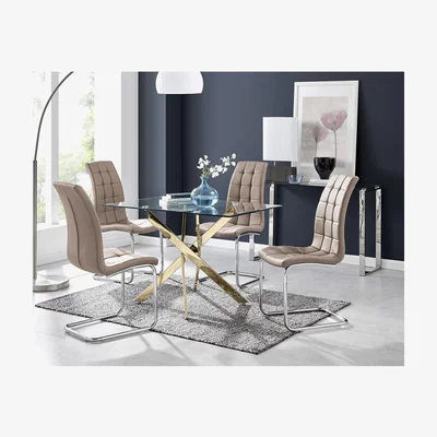 The Range Leonardo 4 Gold Dining Table and 4 Murano Chairs - Yellow