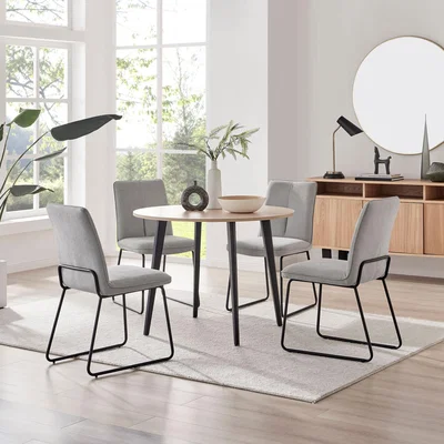 The Range Koko Oak Effect Round Dining Table And 4 Halle Dining Chairs - Light Grey