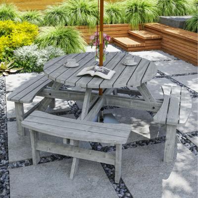 The Range Outsunny Wooden Picnic Table Bench Set - Grey