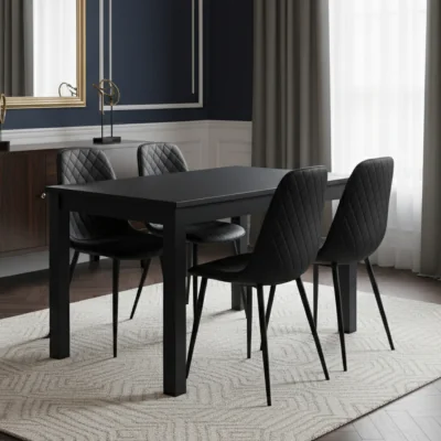 The Range Kosy Koala Dark Grey Dining Table Set with 4 Black Gem Pattern Chairs - Grey